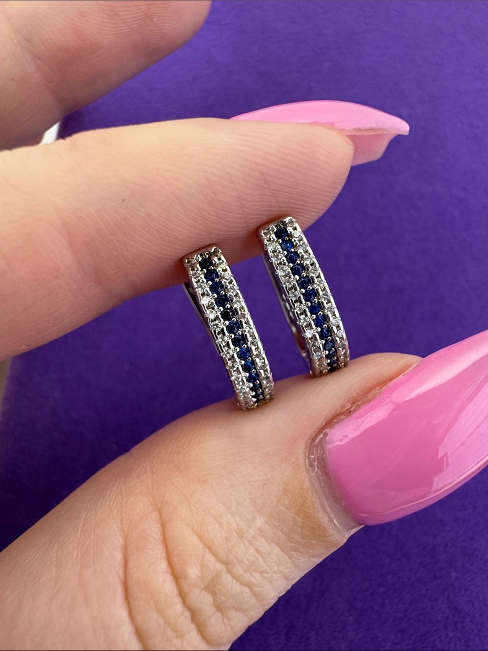 💛 Sterling Silver Blue & White CZ Hoop Earrings | Sparkling Elegance